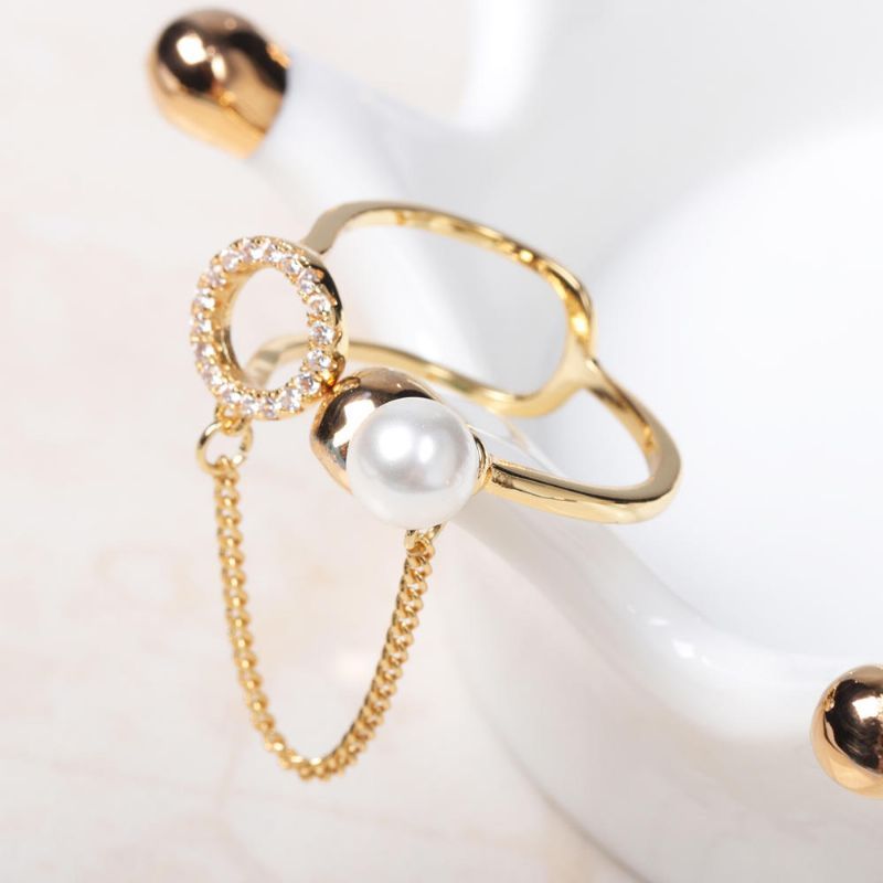 Bague À Fin Ouverte Tendance Bague En Perle Ronde En Zircon Plaqué Or 18k Pour Femme