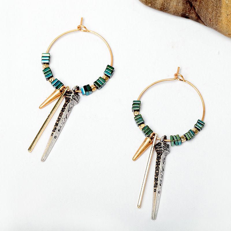 Boucles D'oreilles À Texture De Minerai Vert Africain Boucles D'oreilles En Forme De Cercle Géométrique Pour Femmes