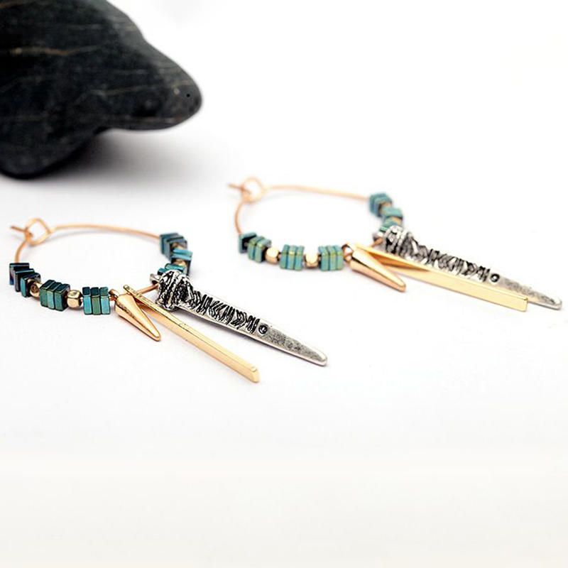 Boucles D'oreilles À Texture De Minerai Vert Africain Boucles D'oreilles En Forme De Cercle Géométrique Pour Femmes