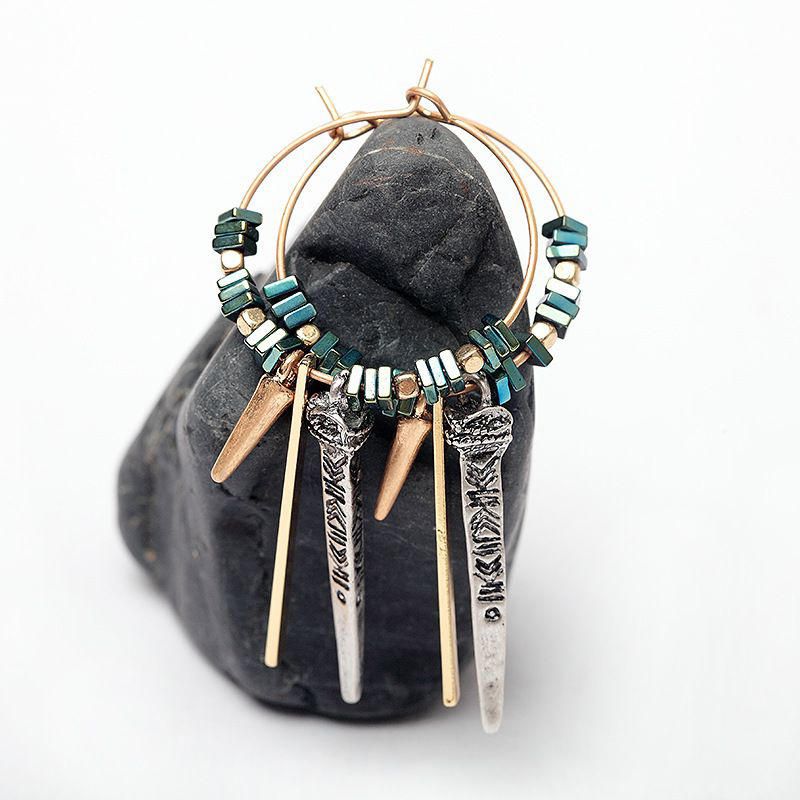 Boucles D'oreilles À Texture De Minerai Vert Africain Boucles D'oreilles En Forme De Cercle Géométrique Pour Femmes