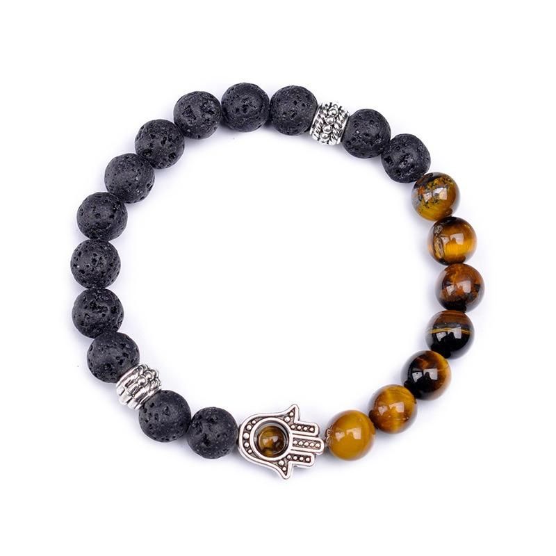 Bracelet En Perles De Pierre Volcanique Rétro De 8 mm Bracelet En Pierre Naturelle En Alliage Bracelet Pour Femme À La Main