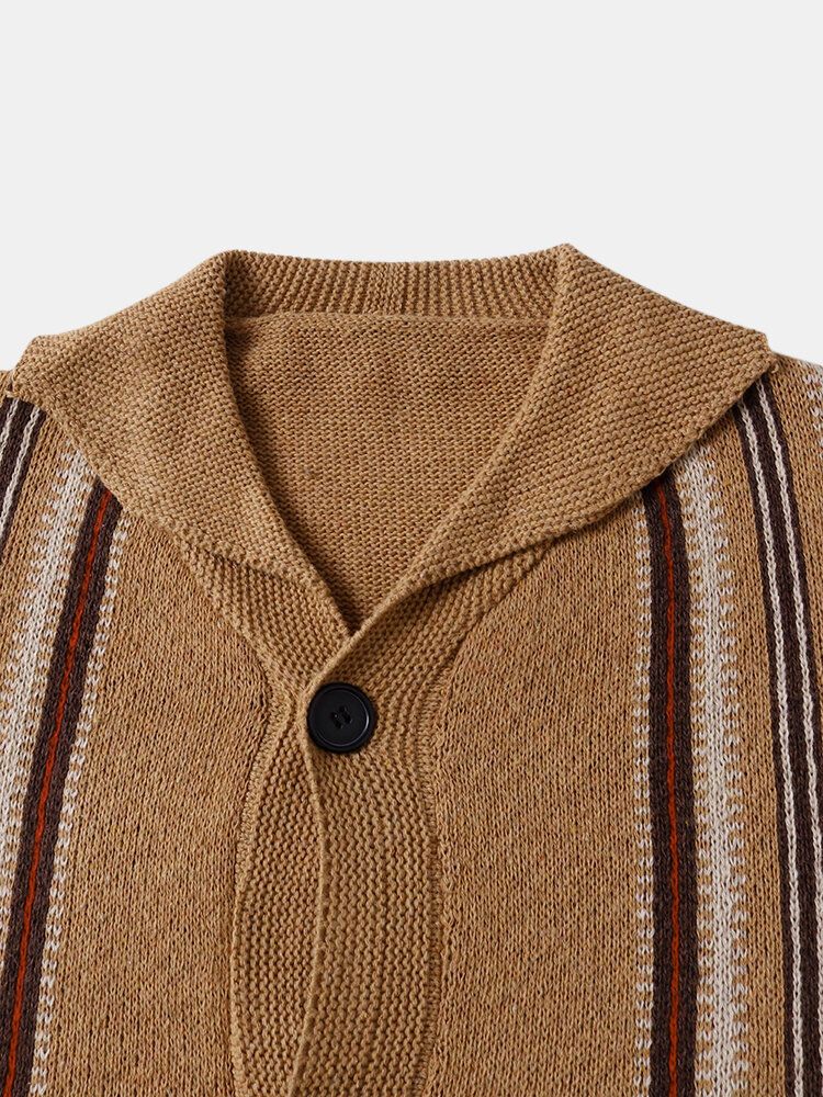 Cardigans Décontractés À Double Poche En Tricot À Rayures Pour Hommes