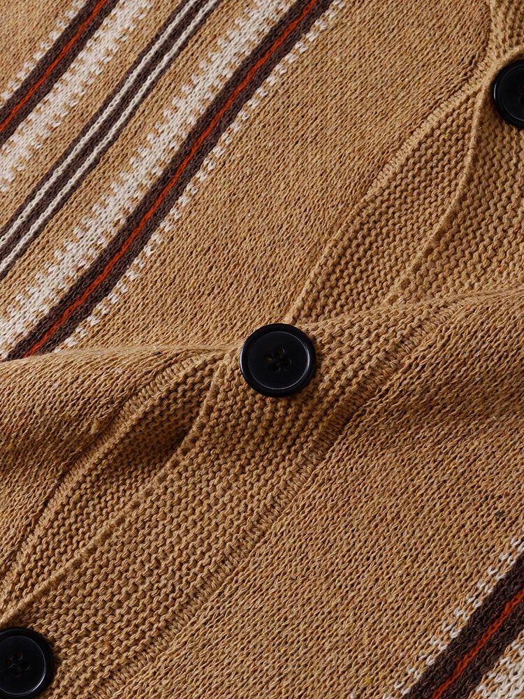 Cardigans Décontractés À Double Poche En Tricot À Rayures Pour Hommes