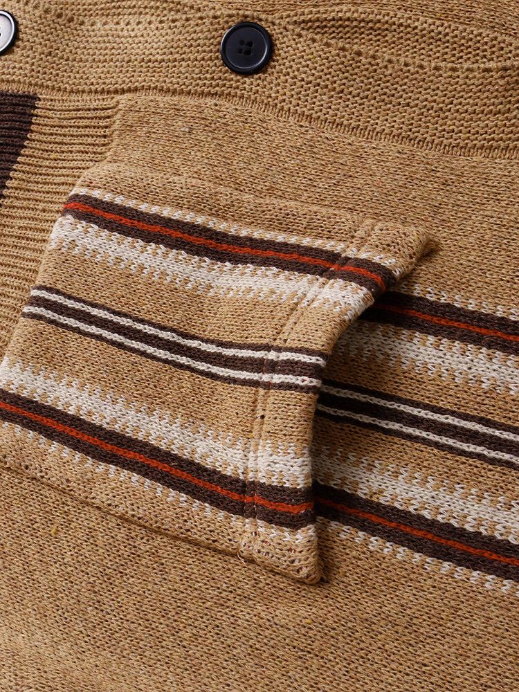 Cardigans Décontractés À Double Poche En Tricot À Rayures Pour Hommes