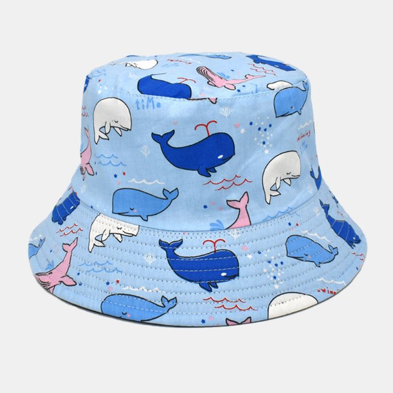 Chapeau De Seau Réversible À Motif De Baleine De Dessin Animé Unisexe Double Face-wear Outdoor Sunshade Beach Hat