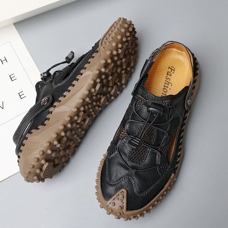 Chaussures Cousues À La Main En Cuir Microfibre Antidérapantes À Deux Voies Pour Hommes
