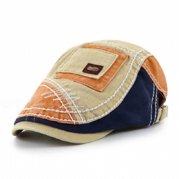Collrown Hommes Coton Colorblock Patchwork Respirant Parasol À Bord Court Décontracté Vintage Avant Chapeaux Béret Casquettes Plates