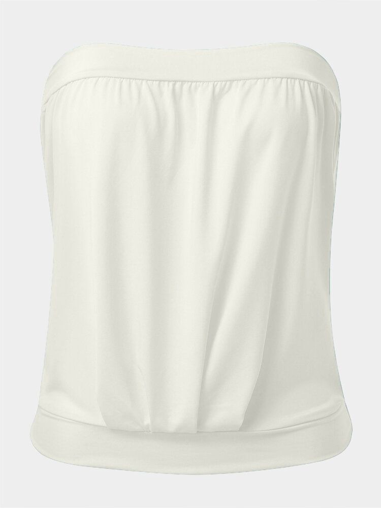 Débardeur Tube Décontracté Sans Bretelles De Couleur Unie Blanc D'été