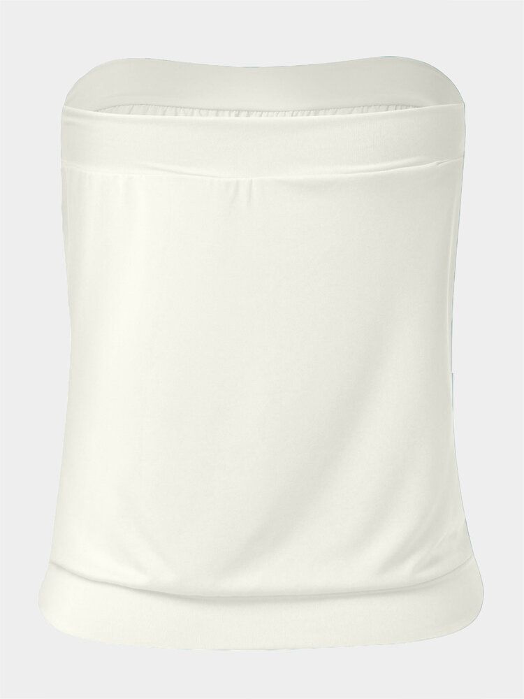 Débardeur Tube Décontracté Sans Bretelles De Couleur Unie Blanc D'été