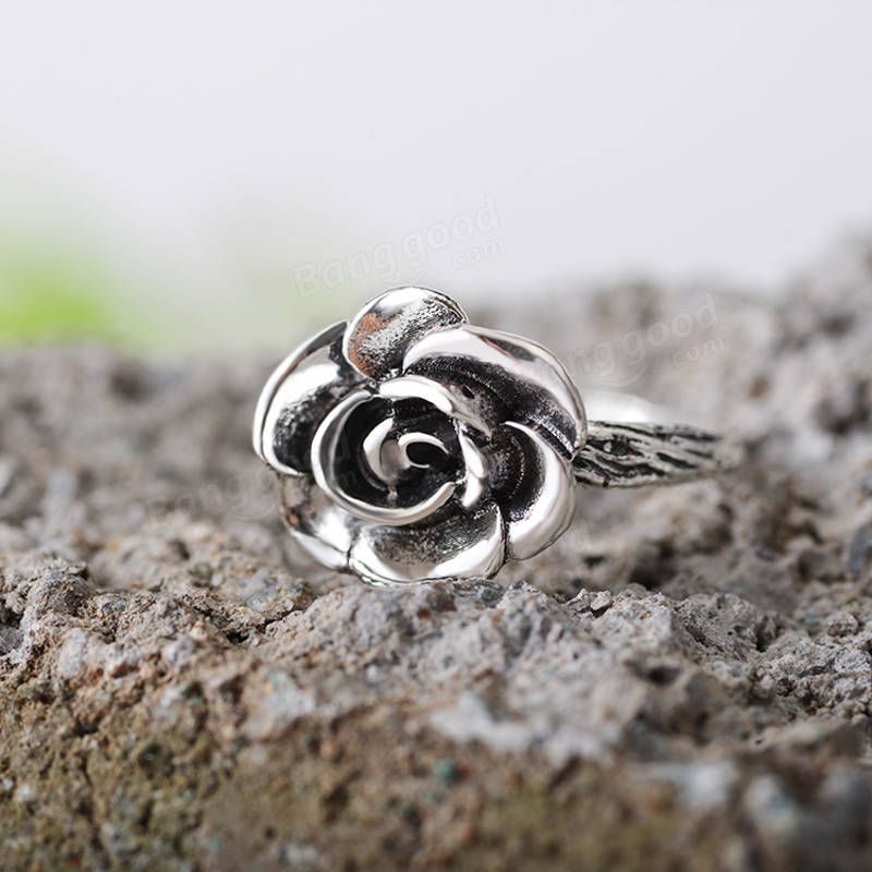 Doux Fleur Antique Silve Bagues Élégant Sculpté Rose Fleur Anneau Mignon Bijoux Pour Fille Femmes