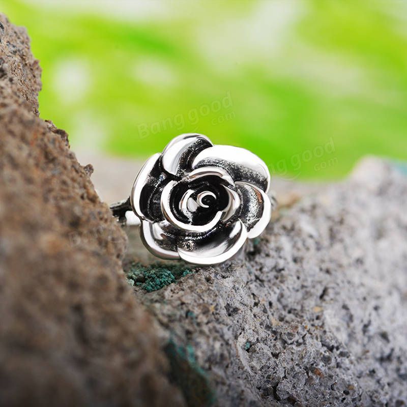 Doux Fleur Antique Silve Bagues Élégant Sculpté Rose Fleur Anneau Mignon Bijoux Pour Fille Femmes