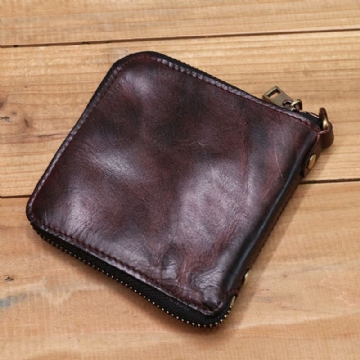 Ekphero Hommes En Cuir Véritable Vintage Frottant Coloré À Deux Volets Fermeture À Glissière Court Sac De Rangement À Main Porte-monnaie Porte-monnaie