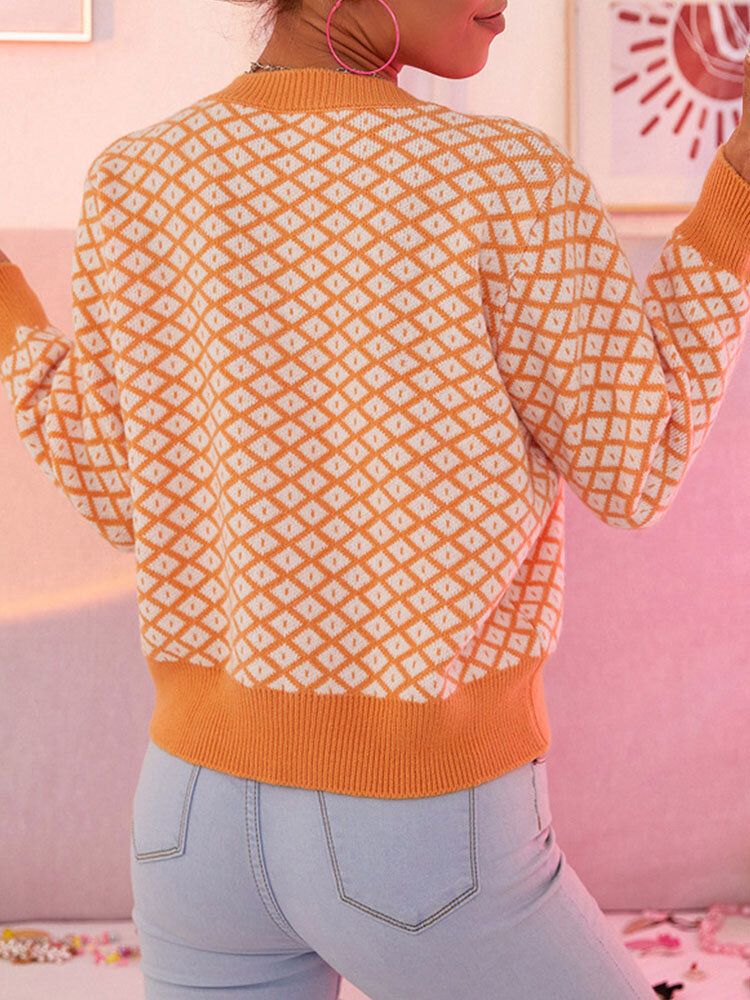 Femmes Diamant Carré Motif Géométrique Littéral Crop Top Cardigan