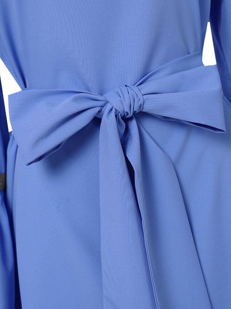 Femmes Manches Longues Manches Évasées Lâches Épissé Solide Géométrique Maxi Longueur Robes Mi-longues