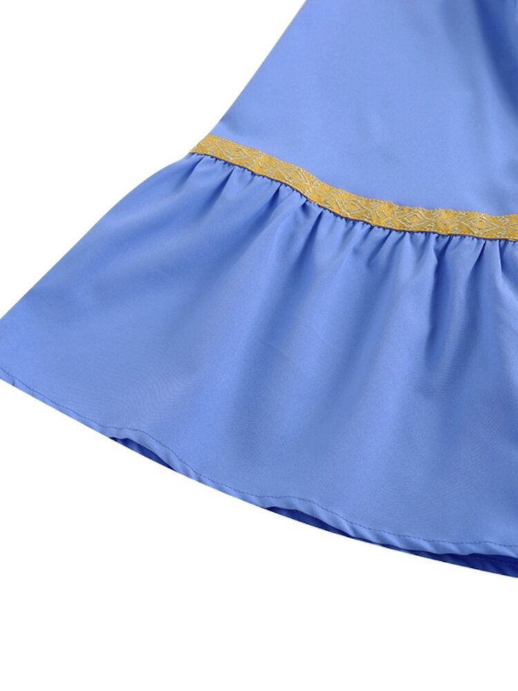 Femmes Manches Longues Manches Évasées Lâches Épissé Solide Géométrique Maxi Longueur Robes Mi-longues