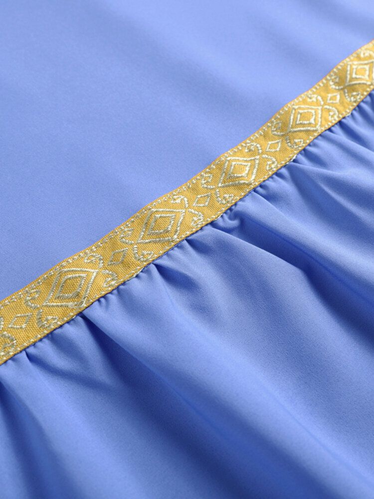 Femmes Manches Longues Manches Évasées Lâches Épissé Solide Géométrique Maxi Longueur Robes Mi-longues