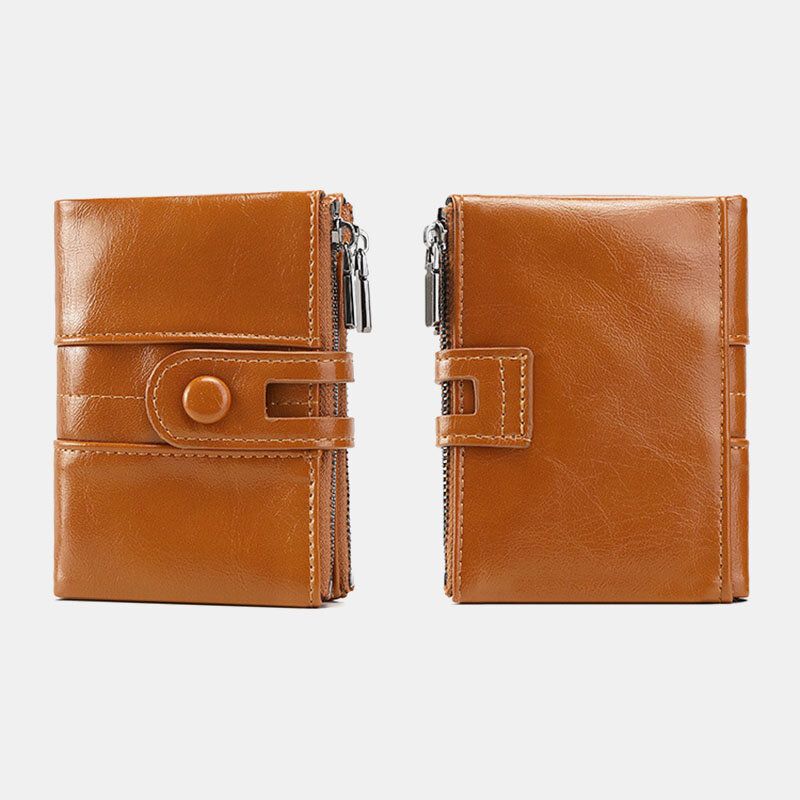 Femmes Rfid Anti Vol 6 Emplacements Pour Cartes Huile Cire Bifold Portefeuille Bourse
