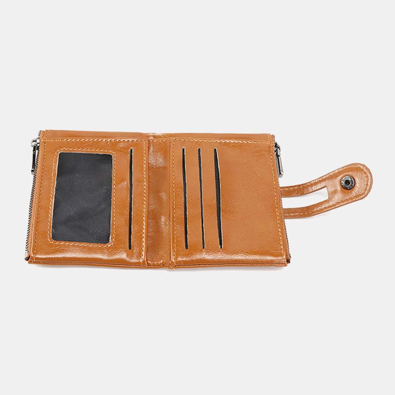 Femmes Rfid Anti Vol 6 Emplacements Pour Cartes Huile Cire Bifold Portefeuille Bourse
