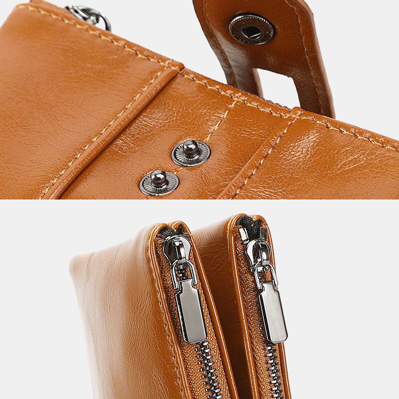 Femmes Rfid Anti Vol 6 Emplacements Pour Cartes Huile Cire Bifold Portefeuille Bourse
