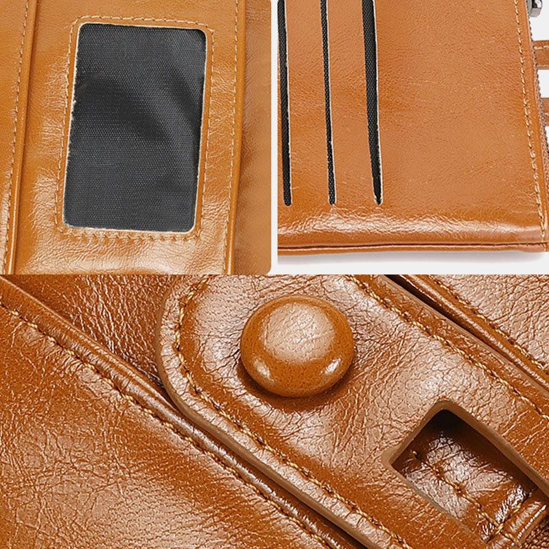 Femmes Rfid Anti Vol 6 Emplacements Pour Cartes Huile Cire Bifold Portefeuille Bourse