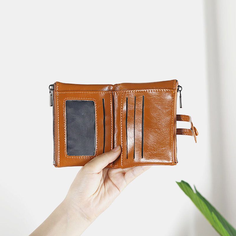 Femmes Rfid Anti Vol 6 Emplacements Pour Cartes Huile Cire Bifold Portefeuille Bourse