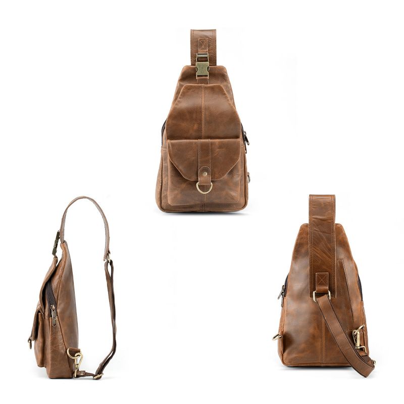 Hommes Cuir Artificiel Vintage Poitrine Sac Multi-compartiments Grande Capacité Fermeture Éclair Sac À Bandoulière Poitrine Sac