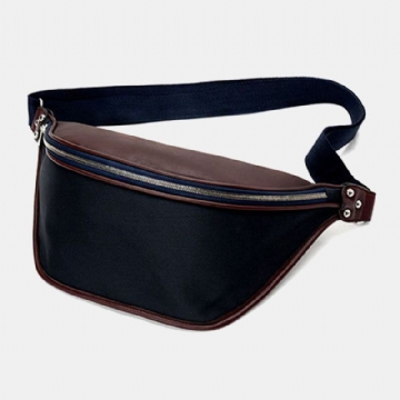 Hommes En Cuir Pu Bicolore Épissage Sport Vintage Étanche Patchwork Sac À Bandoulière Sac De Poitrine Sac À Bandoulière
