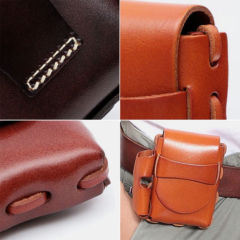 Hommes En Cuir Véritable Étui À Cigarettes Sac De Rangement Rétro Étanche Taille Sac Ceinture Sac