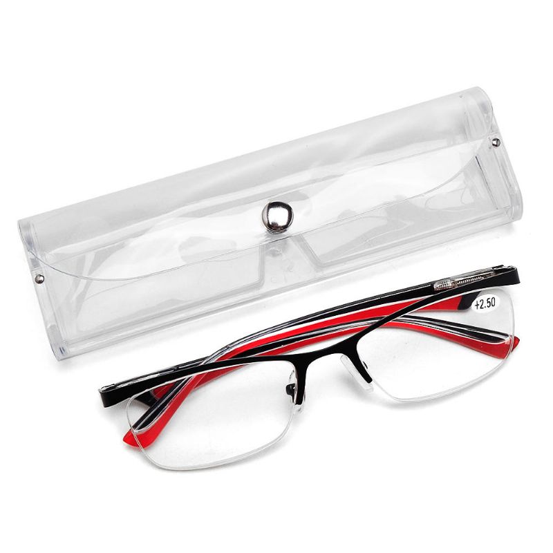 Hommes Femmes Retro Round Half-frame Readers Lunettes De Lecture Lunettes D'ordinateur Élégantes Avec Étui