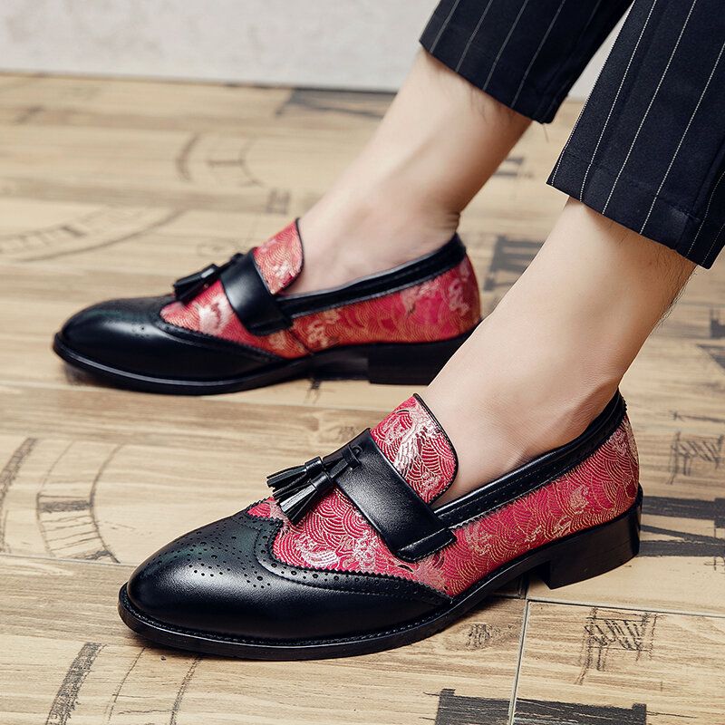 Hommes Microfibre Respirant Soft Bottom Vintage Fringe Slip On Casual Business Shoes