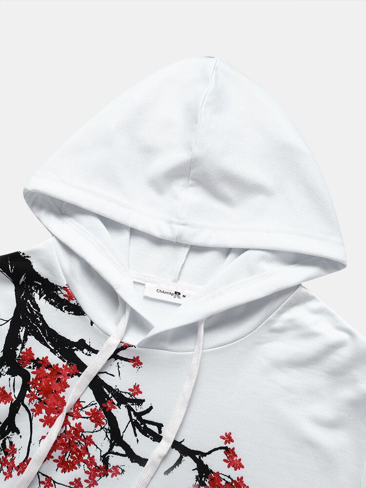 Hommes Paysage Blossom Arbres Contraste Couleur Pull Sweat À Capuche