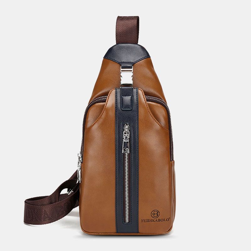 Hommes Pu Cuir Multi-poches Grande Capacité Étanche Sport Poitrine Sacs Bandoulière Sac À Bandoulière