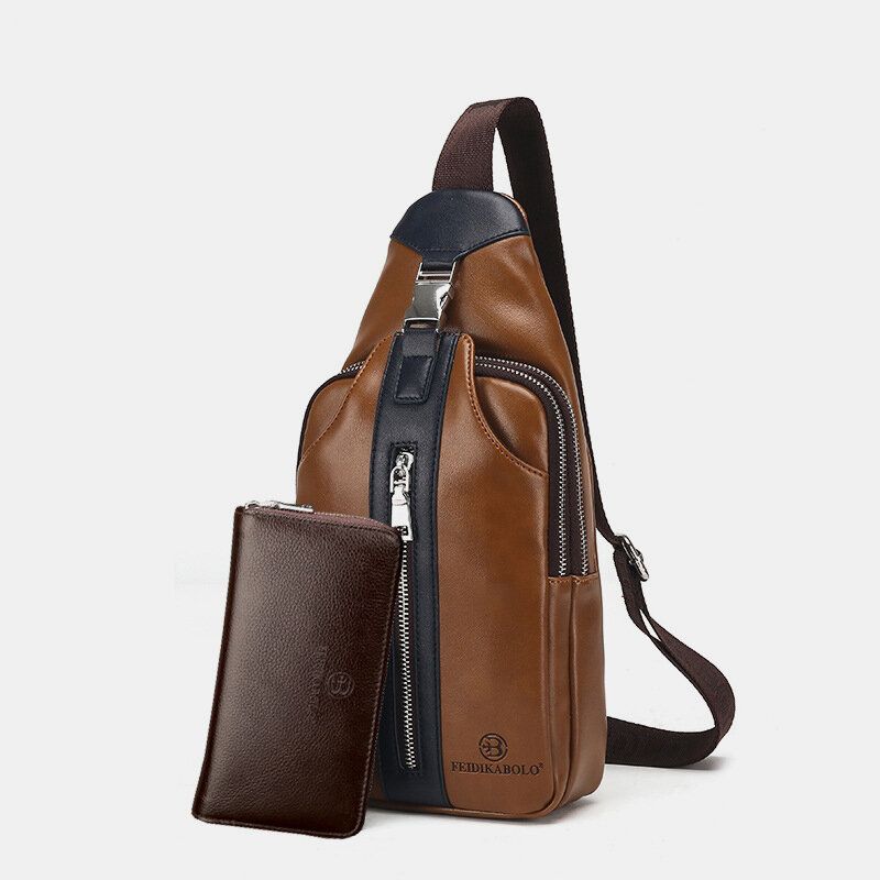 Hommes Pu Cuir Multi-poches Grande Capacité Étanche Sport Poitrine Sacs Bandoulière Sac À Bandoulière
