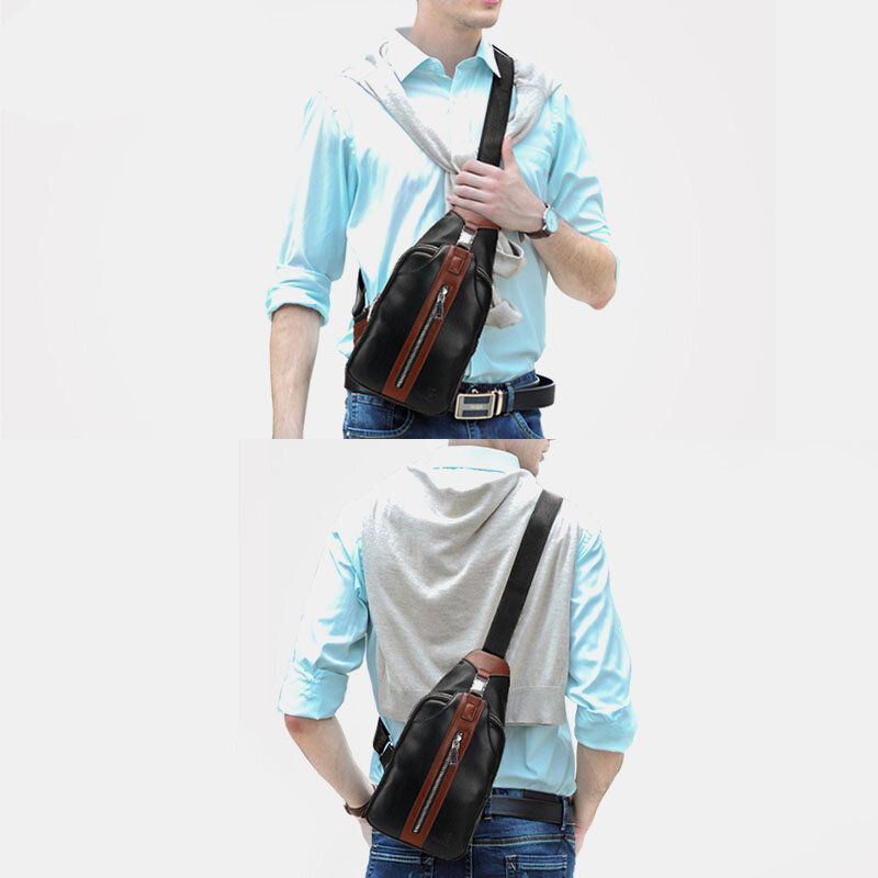 Hommes Pu Cuir Multi-poches Grande Capacité Étanche Sport Poitrine Sacs Bandoulière Sac À Bandoulière