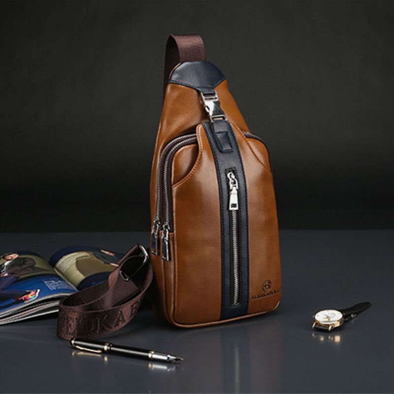 Hommes Pu Cuir Multi-poches Grande Capacité Étanche Sport Poitrine Sacs Bandoulière Sac À Bandoulière