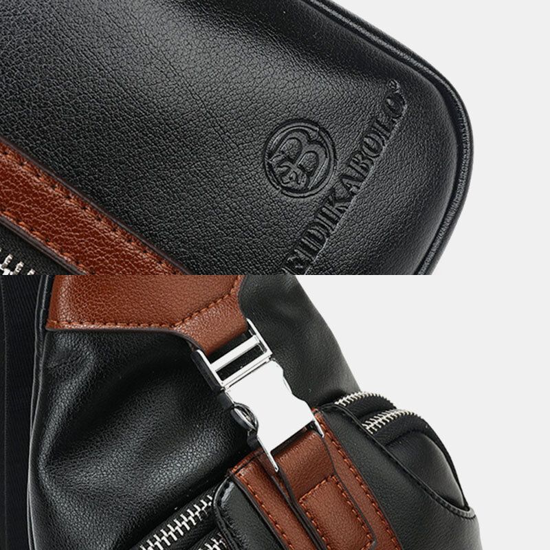 Hommes Pu Cuir Multi-poches Grande Capacité Étanche Sport Poitrine Sacs Bandoulière Sac À Bandoulière