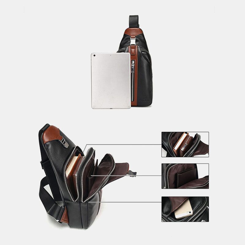 Hommes Pu Cuir Multi-poches Grande Capacité Étanche Sport Poitrine Sacs Bandoulière Sac À Bandoulière