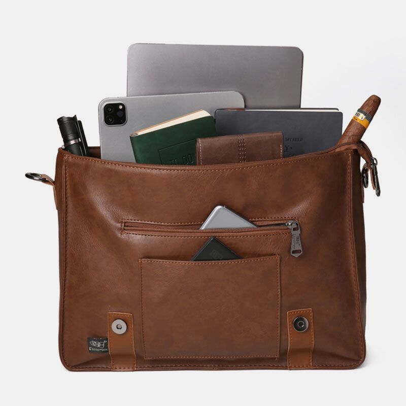 Hommes Pu Cuir Multifonction Multi-poches Professeur Sac Porte-documents Bandoulière Sac À Bandoulière
