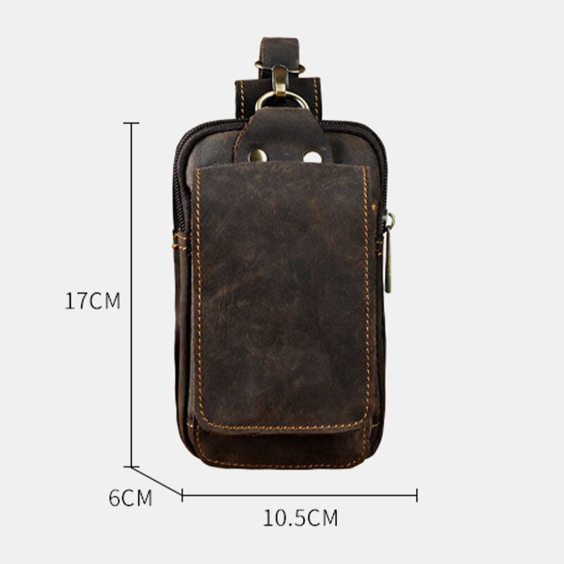 Hommes Rétro Double Couche 6.3 Pouces Téléphone Sac Taille Sac Mat Doux Première Couche Peau De Vache Ceinture Sac