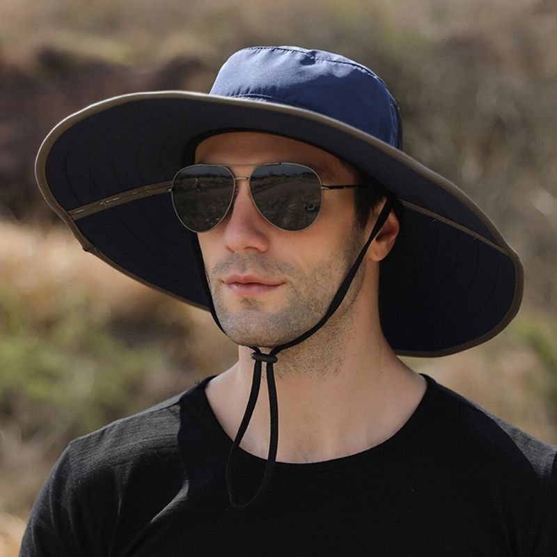 Hommes Solide Pliable Parasol Chapeau Sac Bord Coupe-vent Corde Été Extérieur Alpinisme Crème Solaire Seau Chapeau