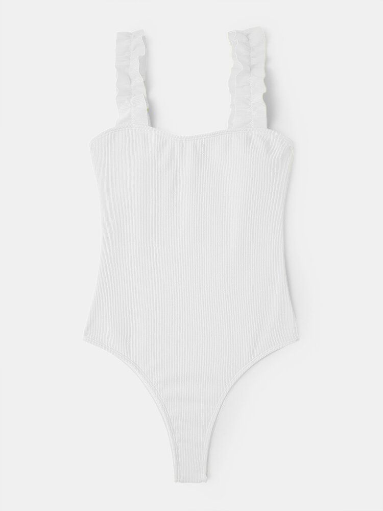 Maillot De Bain Une Pièce Hawaïen Pour Femme Avec Bretelles À Volants De Couleur Unie