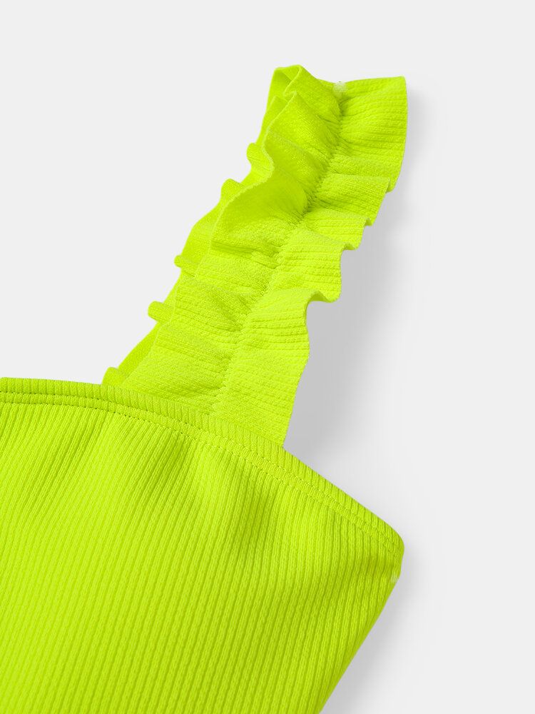Maillot De Bain Une Pièce Hawaïen Pour Femme Avec Bretelles À Volants De Couleur Unie