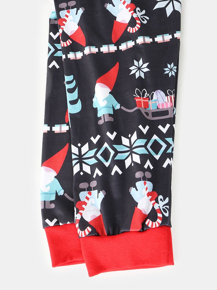 Mens Cartoon Christmas Pattern Print O-cou Loose Jogger Pants Home Lounge Pyjamas Set
