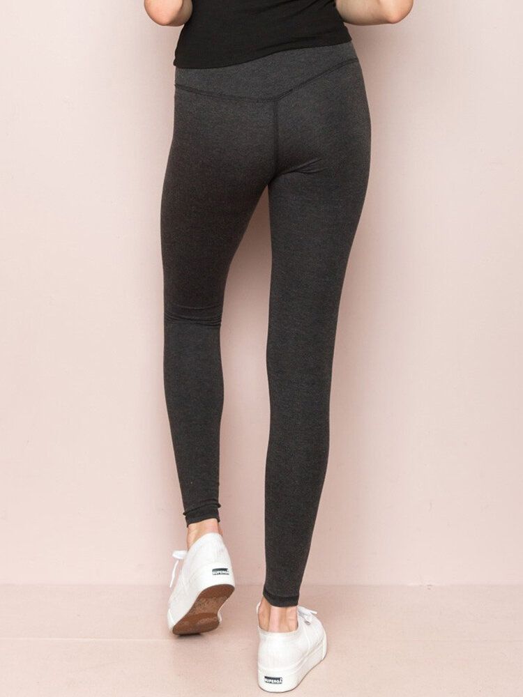 Pantalon En Tricot Legging Taille Haute Élastique Uni Décontracté