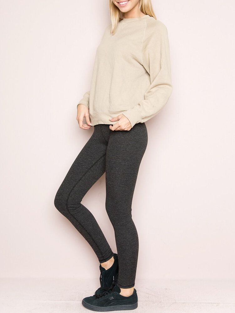 Pantalon En Tricot Legging Taille Haute Élastique Uni Décontracté