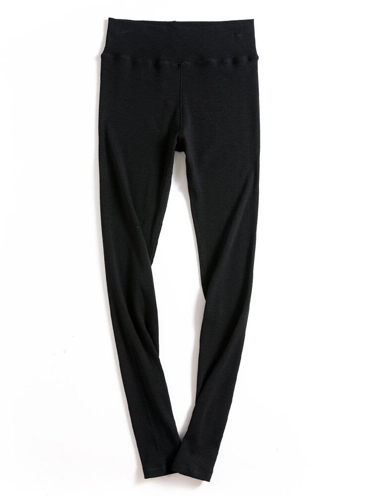 Pantalon En Tricot Legging Taille Haute Élastique Uni Décontracté
