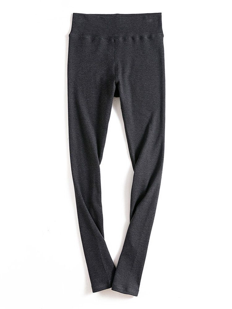 Pantalon En Tricot Legging Taille Haute Élastique Uni Décontracté