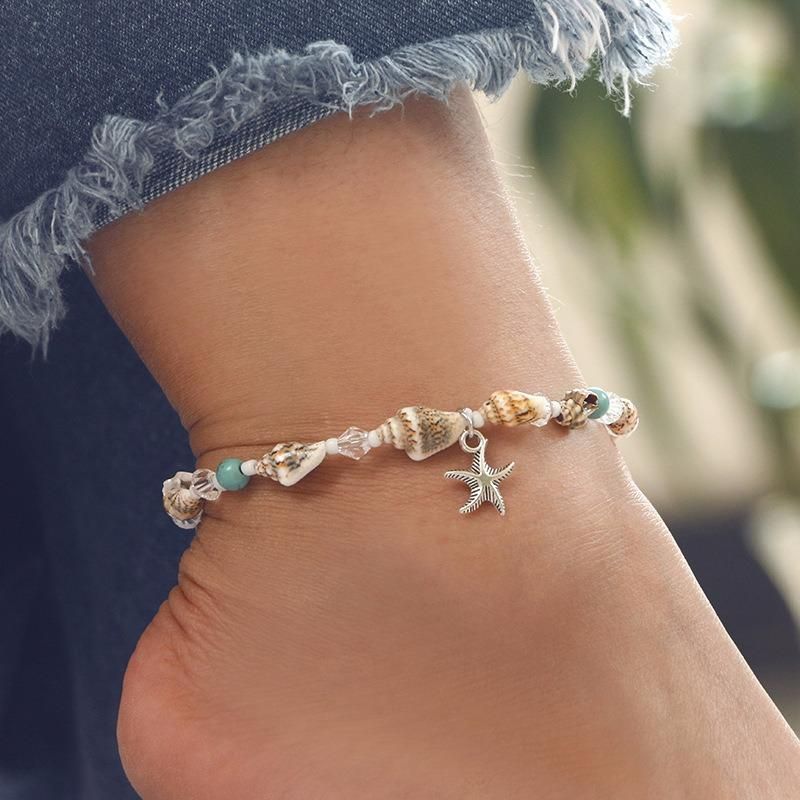 Retro Conch Beaded Yoga Anklet Alliage Sea Star Chaussures Pour Femmes Cheville À La Main
