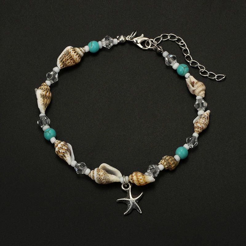 Retro Conch Beaded Yoga Anklet Alliage Sea Star Chaussures Pour Femmes Cheville À La Main