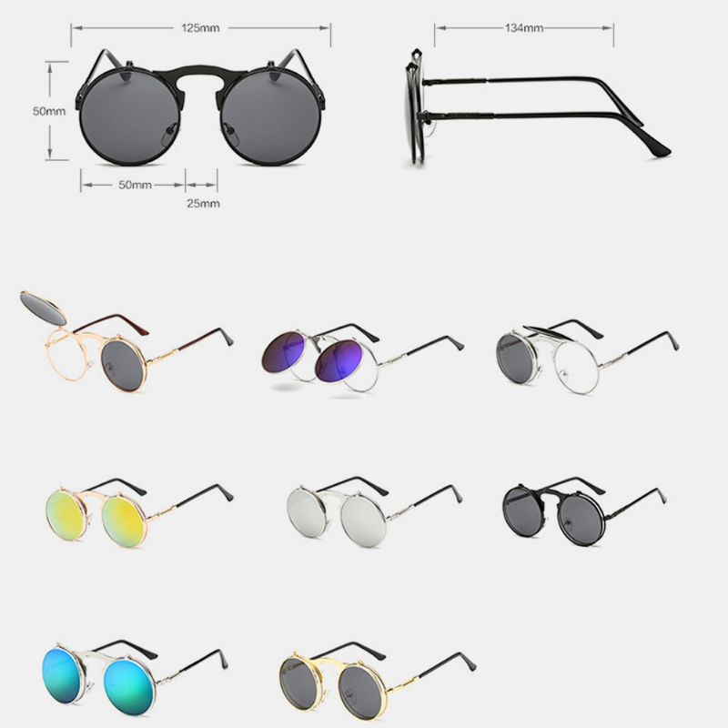 Retro Metal Punk Steam Flip Lunettes De Soleil Hipster Lunettes De Soleil Fashion Style Pour Hommes Femmes
